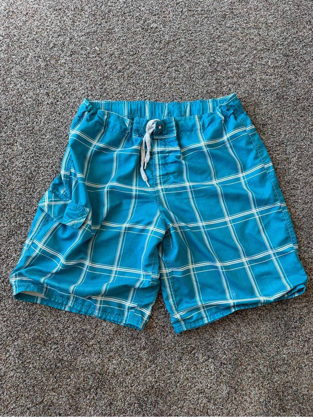 OP Ocean Pacific Swim Trunks Mens Large 36-38 Blue Plaid Board Shorts Mesh